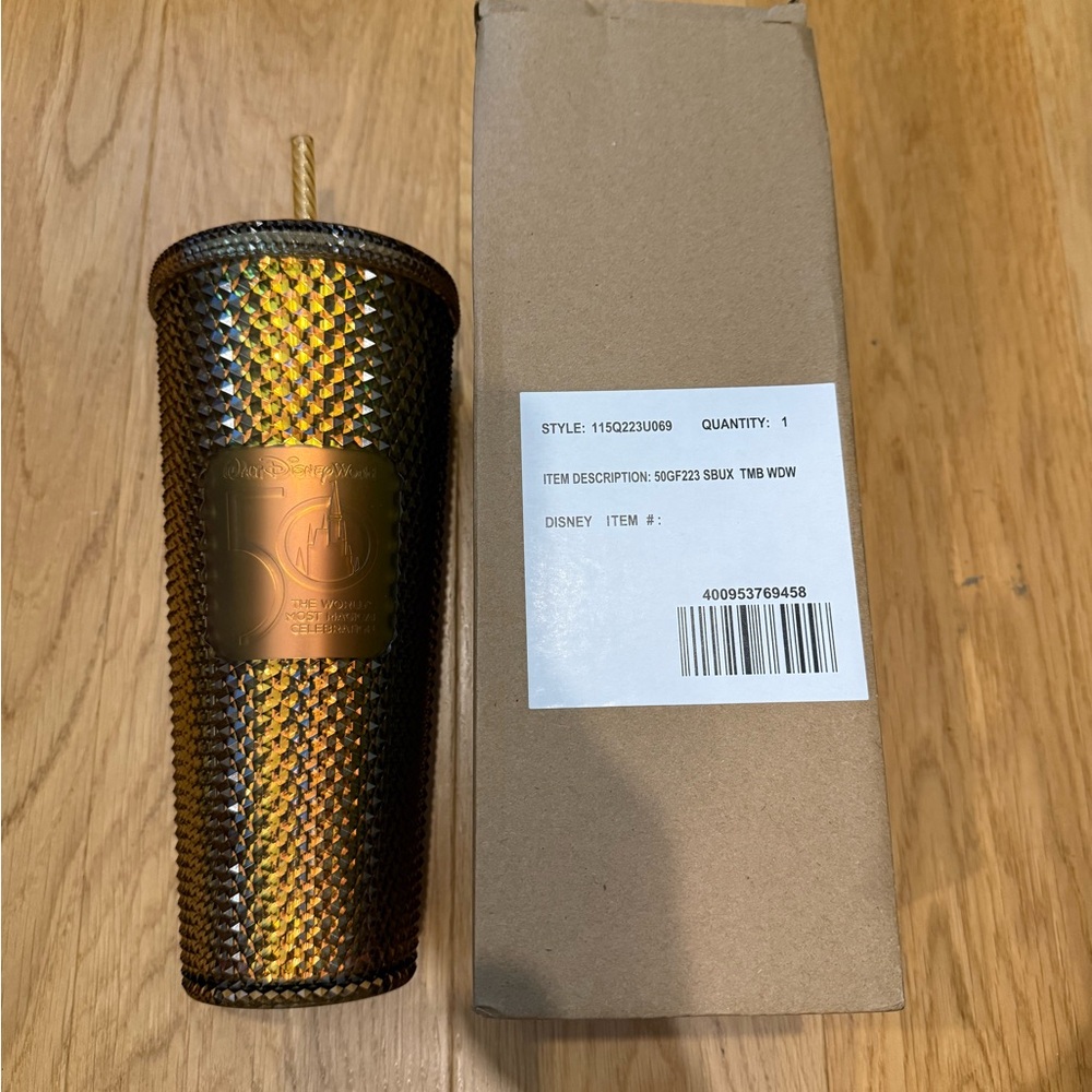 WDW 50th Anniversary Gold Tumbler-Starbucks